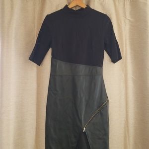 Black faux leather skirt dress with zipper